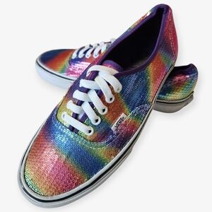 Vans Colorful Rainbow Sequins Classic Skater Sneakers Mens 8 Women 9.5